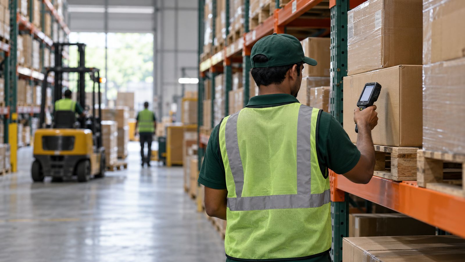 Warehouse worker scanning parcels